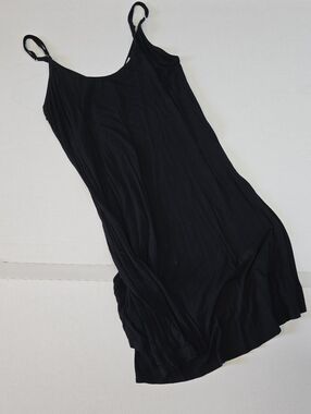 Women's Black High-Low Slip Dress with Slim Straps